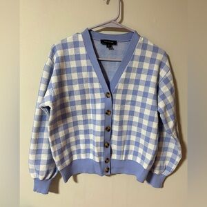 Ann Taylor blue gingham V-neck cardigan sweater       Size M